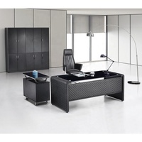 Bureau de direction en verre trempé en forme de L, table de travail moderne pour ordinateur de bureau