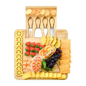 Bamboo Cheese Board <b>Set</b> With Knives <b>Square</b> Cutting Platter For Serving Snacks And Appetizers - Product Image 3