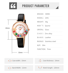 Montres SKMEI 2041 pour filles, bracelet en cuir véritable argenté, montre pour femmes, montre sport à quartz tendance pour femmes, Reloj Montres - Product Image 6