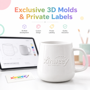 Kit de <span class=keywords><strong>Tazas</strong></span> de Cerámica Modernas Personalizables al por Mayor, Taza de Café en Blanco Pintable con Pinceles de Pintura Acrílica, Caja de Regalo de Recuerdo, Fabricante - Product Image 2