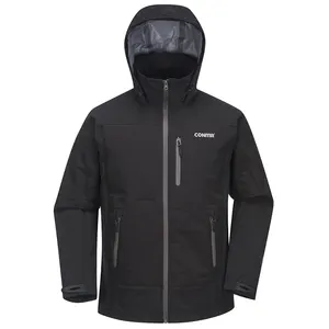 Jaqueta de poliéster para homem, jaqueta masculina para uso ao ar livre e à prova d' água, preta, com capuz, 3 camadas, jaquetas de chuva
