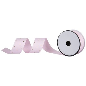 Eco-Friendly Pink Satin <b>Ribbon</b> with Gold Dots Printed Polyester/Cotton 1-1/2 Inch Wide for Gift Packaging - Product Image 3