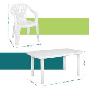 Juego de comedor con mesa ovalada y 6 sillas de plástico blancas con orificio para sombrilla, apilables, con reposabrazos, muebles de patio - Product Image 2
