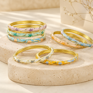 Women's Vintage Christian Palace Wind Opening <b>Stacked</b> Charm Bangle Gold Plated Brass Flower Design Gift SSJ Fresh Sweet Color - Product Image 3