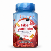 Gummies de fibres sans sucre à marque privée, 5g par portion, santé digestive, saveur baies et pêche, 90 unités, vente en gros