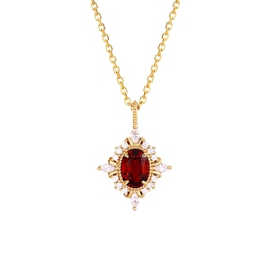 Emotional 925 <strong>Sterling</strong> <strong>Silver</strong> 14K Gold Plated Custom Gemstone Cz Zircon Cross <strong>Star</strong> Flower Red Garnet <strong>Necklace</strong> With Natural Stone - Product Image 1