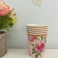 DAMAI Ensemble de vaisselle jetable en papier, thème floral pivoine rose à bord ondulé, pour décoration de fête du thé de printemps et de mariage, style luxe moderne