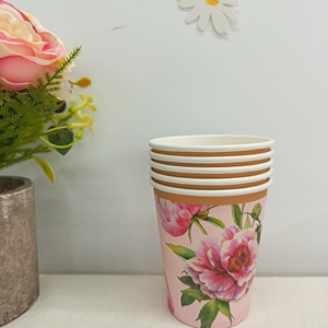 DAMAI Spring Tea Party Decor Supplies Flower Theme Party Pink Peony Wave Edge Paper Plates <b>Disposable</b> Set Cups Napkins Sets - Product Image 4