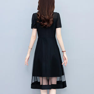 Robe mi-longue patchwork en gaze Vêtements féminins décontractés de couleur unie Col en O Robes coréennes d'été pour les trajets quotidiens - Product Image 3