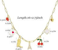 Gouden, vergulde ketting met initiaal, kersenhart, fruit, western cowgirl stijl, met diamant en parel, geschikt als bruiloftcadeau.