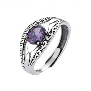 925 Sterling Silver Electroplated Personalized <b>Open</b> Band <b>Ring</b> Purple Zircon Luxury Vintage Unique Designer Jewelry Anniversary - Product Image 2