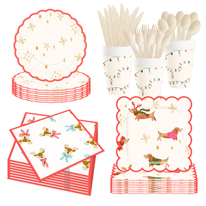 DAMAI Christmas Kids Happy Birthday Party Supplies Yellow Star Red Christmas Elk <b>Disposable</b> <b>Tableware</b> Paper Napkins Cups Plates - Product Image 3