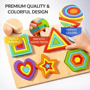 Puzzle Geometrico Colorato Giocattoli Educativi Montessori in Legno per Bambini Giocattoli Sensoriali STEM per l'Educazione Precoce - Product Image 2