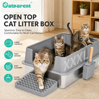 Bac à litière pour chat Catparent XXXL, grande capacité, rectangulaire, en acier inoxydable, avec design ouvert et fonctions de nettoyage faciles pour les chats