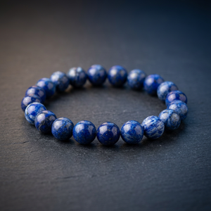 สร้อยข้อมือลูกปัดลาพิส ลาซูลีธรรมชาติ ขนาด 10 มม. ทรงกลม สีน้ำเงิน สร้อยข้อมือยืดหยุ่นสำหรับผู้หญิง ขายส่งเครื่องประดับ - Product Image 1