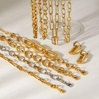 Ensemble collier et bracelet chaîne bicolore fait main en acier inoxydable 316L plaqué or PVD 18K, étanche, toutes occasions, vente en gros