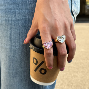 Heart Shape <b>Crystal</b> <b>Ring</b> Gold Plated Bezel Setting For Women Everyday Wear Jewelry Pink White Color Option - Product Image 3