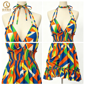 Nouvelle Arrivée Robes Sexy Multicolores pour Femmes à Décolleté Plongeant, Bretelles Fines, Ourlet Effiloché, Plis Latéraux Parallèles et Dos Nu - Product Image 4