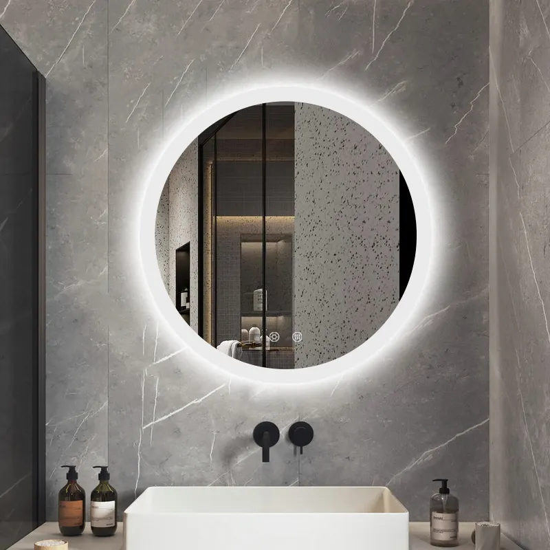 Circular Round Wall Mirror Custom Silver Modern Bath Mirrors Led Smart Bathroom Mirror With Led Light