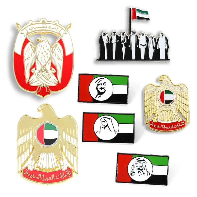 Desain baru Pin lencana kepala UEA profesional logo kustom kerajinan logam Arab Saudi Pin Enamel untuk Hari Nasional