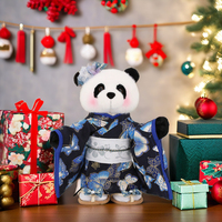 ZAVES 30CM Peluche Panda Réaliste Géante, Poupée Personnalisée, Kimono Japonais, Pose Debout, Rose