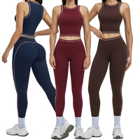 Ensemble de sport pour femme, tenue de yoga color-block, soutien-gorge intégré, débardeur, leggings de course effet ventre plat, vêtements