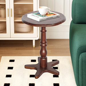 Table d'appoint ronde en bois sur piétement, 15,75 pouces, table d'appoint vintage pour salon, chambre à coucher - Product Image 2