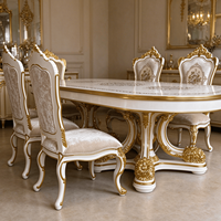 Ensemble de table à manger ovale classique européenne, blanc et or, meubles de salle à manger sculptés, chaises rembourrées pour la maison et la villa