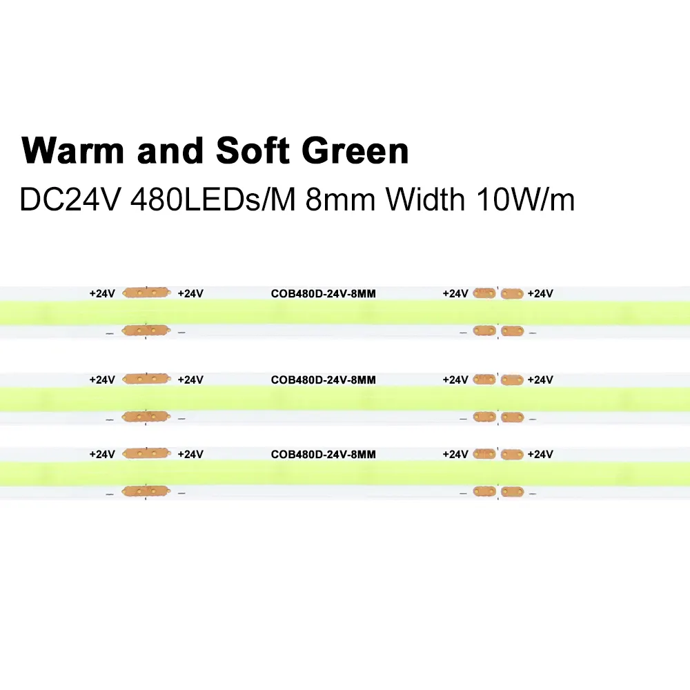 8mm DC12V DC24V 레드 그린 블루 다채로운 COB LED 스트립 480 LEDs 미터 CRI90 5 미터 연결 50CM 연결 스트립