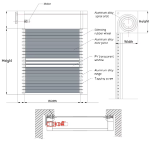 Portes Rapides Modernes en Alliage d'Aluminium à Rail <span class=keywords><strong>de</strong></span> Guidage Turbine avec Fonction Anti-Vent, Surface Finie pour Utilisation en Atelier - Product Image 6