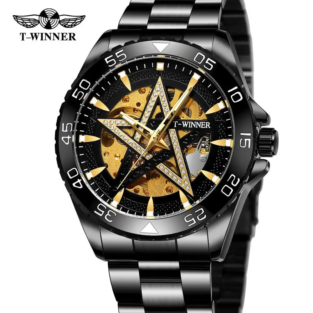 Nieuwe Winnaar Europese En Amerikaanse Stijl Mannen Fashion Casual Vijfpuntige Ster Mechanisch Horloge Automatische Mechanische Horloge