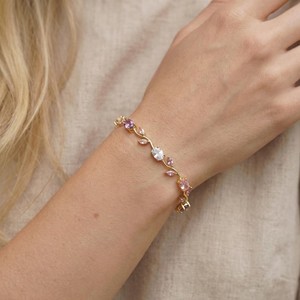 Luxury <strong>Bridesmaid</strong> Cubic Zirconia <strong>Bracelet</strong> Gift Colorful Diamond Link <strong>Bracelet</strong> 18K Gold Plated Tulip Floral <strong>Bracelet</strong> for Women - Product Image 3