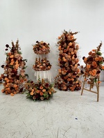 Composition florale artificielle en soie pour mariage automne 2027, roses bordeaux, marron et orange, guirlande pour décoration d'arche et de fond