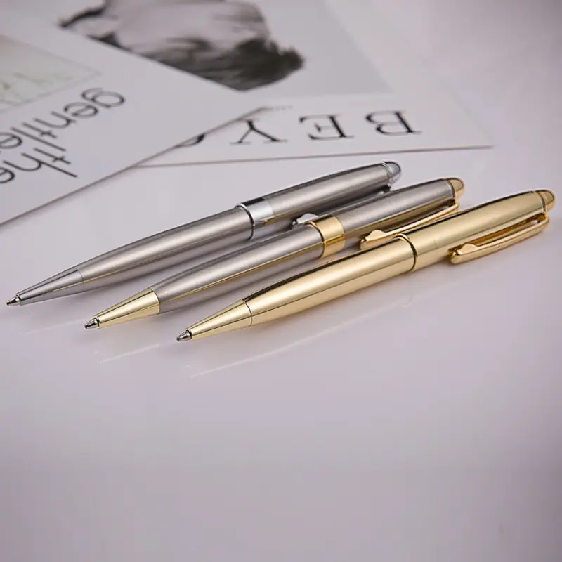 Yüksek kaliteli okul ofis malzemeleri özel lüks metal kalem gümüş 1.0mm tükenmez kalemler hediyeler iş jel kalemler