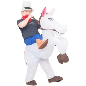 Inflate horse Cosplay dapat dipakai anak-anak hewan kostum tiup Halloween koboi naik kuda