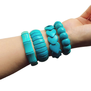 Pulsera Elástica de Cuentas de Turquesa Natural con Diseño Floral, Estilo Étnico, para Mujer, Estilo Europeo y Americano, Ideal para Regalo - Product Image 1