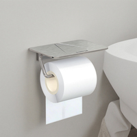Support mural moderne en acier inoxydable noir pour rouleau de papier toilette avec étagère, sans perçage, pour salle de bain (vente en gros)