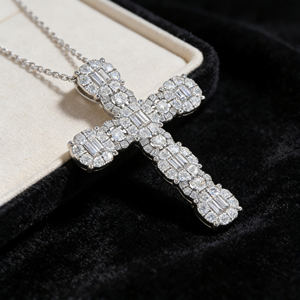 CUSTOM SILVER 10K/14K/18K GOLD PLATED LAB GROWN CVD DIAMOND CLASSIC ENGAGEMENT GIFT SWEATER <b>CHAIN</b> NECKLACE <b>CROSS</b> PENDANT - Product Image 3