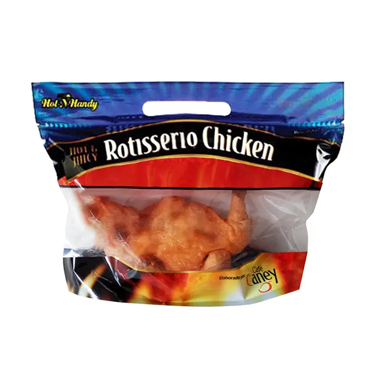 Custom Printed Microwaveable Takeaway Zipper Plastic Deli Food Rotisserie Roasted Chicken Packaging Bags With Handle