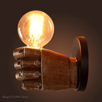 Rétro Main Droite Poing Résine Applique Loft Industriel Vent Décoration Antique Applique Murale E27 Chambre Lumière Applique Led Luminaires
