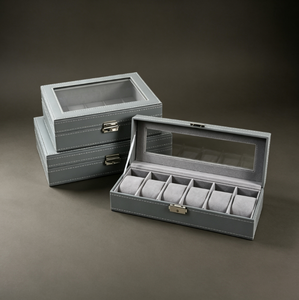 Caja de colección de relojes de cuero PU de lujo, estuche de almacenamiento para relojes de 6 compartimentos con tapa, caja de regalo con cerradura de metal segura para exhibir relojes - Product Image 4