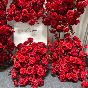 Conjunto de flores artificiales de lujo para telón de fondo de boda, color rojo intenso, decoración floral para arco de ceremonia y pasillo - Product Image 2