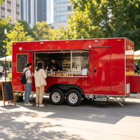 Camionnette à glaces mobile en acier inoxydable de 19,7 pieds à 4 roues avec bar mobile pour café, pizza, beignets, churros, pop-corn - Rouge, utilisation extérieure