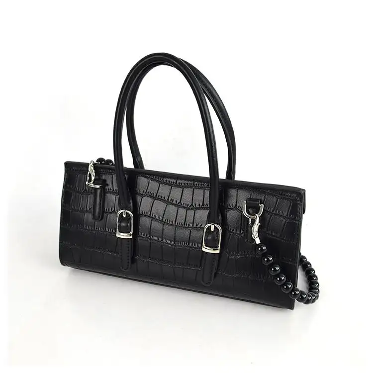 Latest Modern Stylish Black Clutch Fashion Creative Design Faux Leather Bag Crocodile Texture Handbag for Women