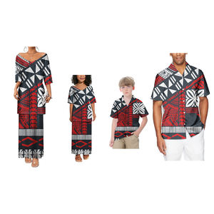 家庭配套服装套装波利尼西亚印花4pcs套装女式和女童Puletasi连衣裙长带短裤袖搭配男式和男童衬衫 - Product Image 6