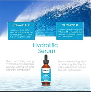 Hyaluronsäure-Serum mit Vitamin B5 flüssige Formulierung verstärkt mit Vitamin C für maximale Hautpenetration auf dem Gesicht