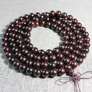 Braccialetto di perline di legno naturale di sandalo rosso a foglia piccola all'ingrosso braccialetto di collana buddista di perline di ebano di sangue