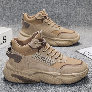 Sports Shoes New Style Breathable Mesh Autumn Men's High-<b>top</b> Trendy Solid Color Thick-soled Casual Running PU Upper <b>PVC</b> Outsole - Product Image 4