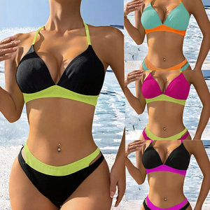 Traje de Baño Bikini de Diseño para Chicas Jóvenes, Transparente, con Estampado Sólido y Logotipo con Impresión Digital en la Cintura, para Mujeres Maduras, Venta al Por Mayor - Product Image 3