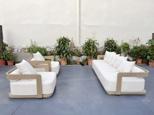 Ensemble de canapés modulaires en teck massif pour l'extérieur, style moderne, finition naturelle vieillie, sur mesure pour hôtel et villa - Product Image 4